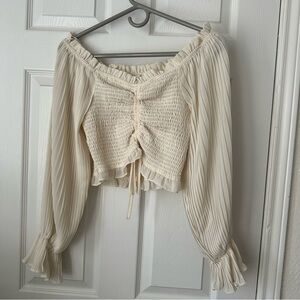 She & Sky Off The Shoulder Smocked Crop Top